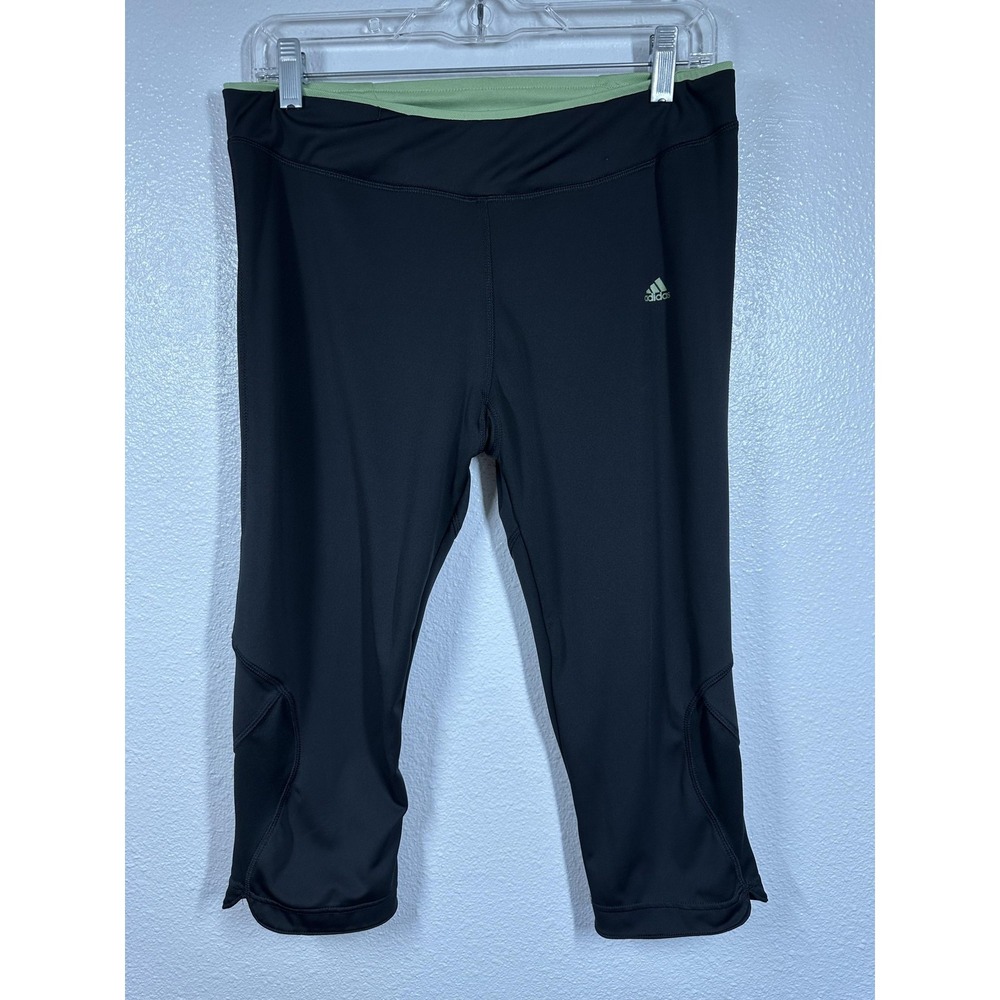 Adidas Capris Pants Womens Medium Black Green Athletic Running Yoga Stretch